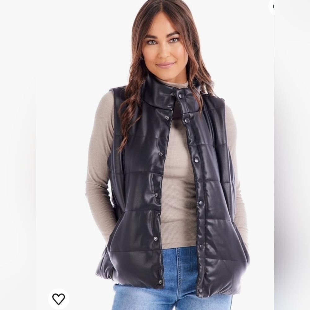 Mudpie Boyd Faux Leather Puffer Vest Black Outdoors Cabincore
